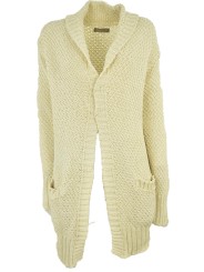 Light Beige Long Cardigan Sweater mit V-Ausschnitt - Reine Baumwolle