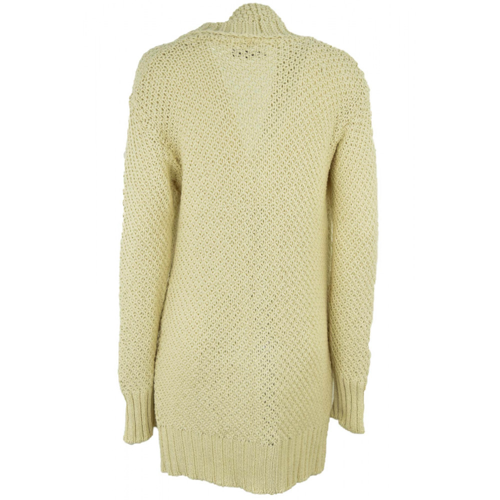 Knitted Cardigan Long Beige V-Neck - Pure Cotton