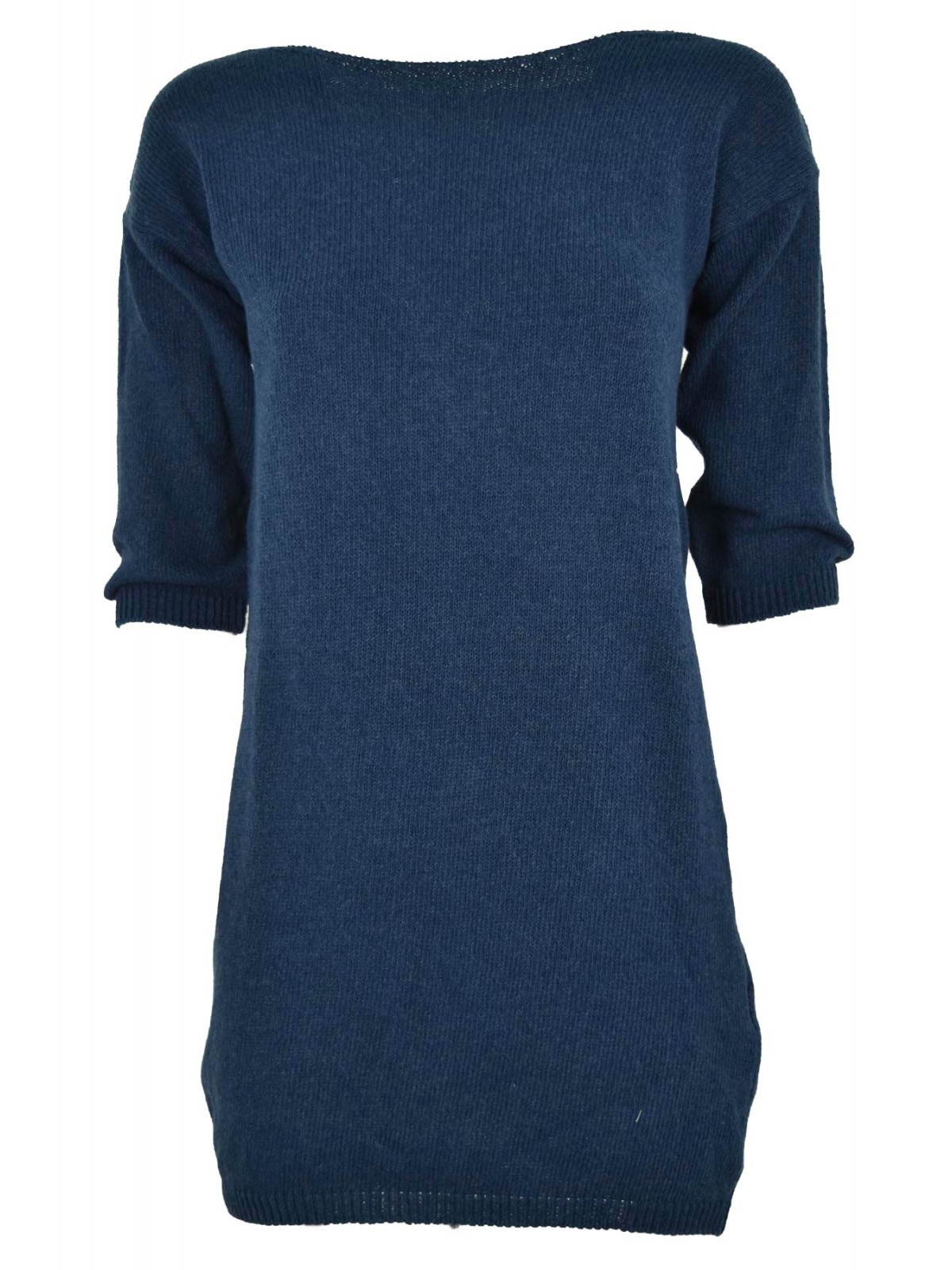 Blue Cotton Sweater Dress Perforiert auf der Rückseite