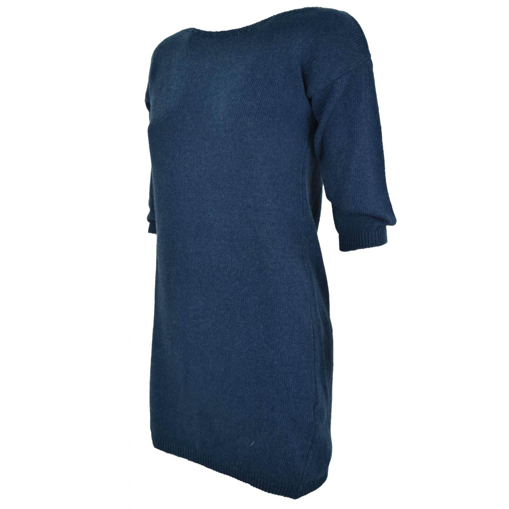 Blue Cotton Sweater Dress Perforiert auf der Rückseite