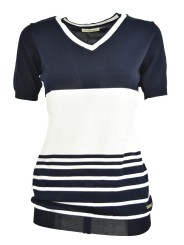 T-shirt Knit ScolloV Women's XL Blue and White Stripes - GianMarco Venturi