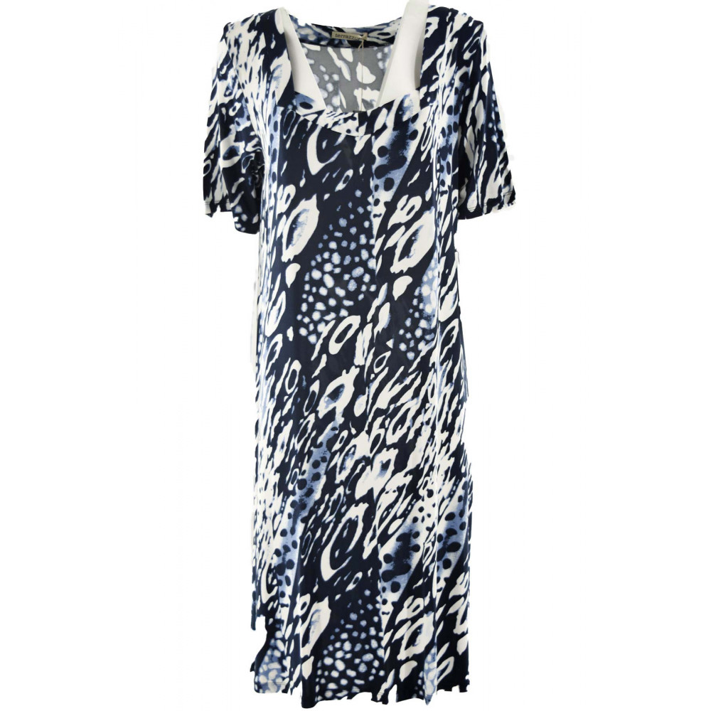 Plus Size Damenkleid in blau-weiß gemustertem Viskose-Jersey
