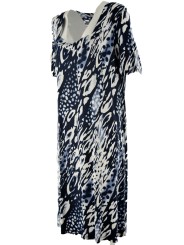 Women's Plus Size Dress in Blue and White Patterned Viscose Jersey