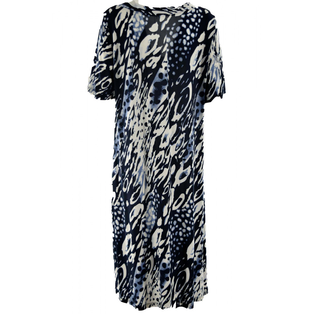 Women's Plus Size Dress in Blue and White Patterned Viscose Jersey