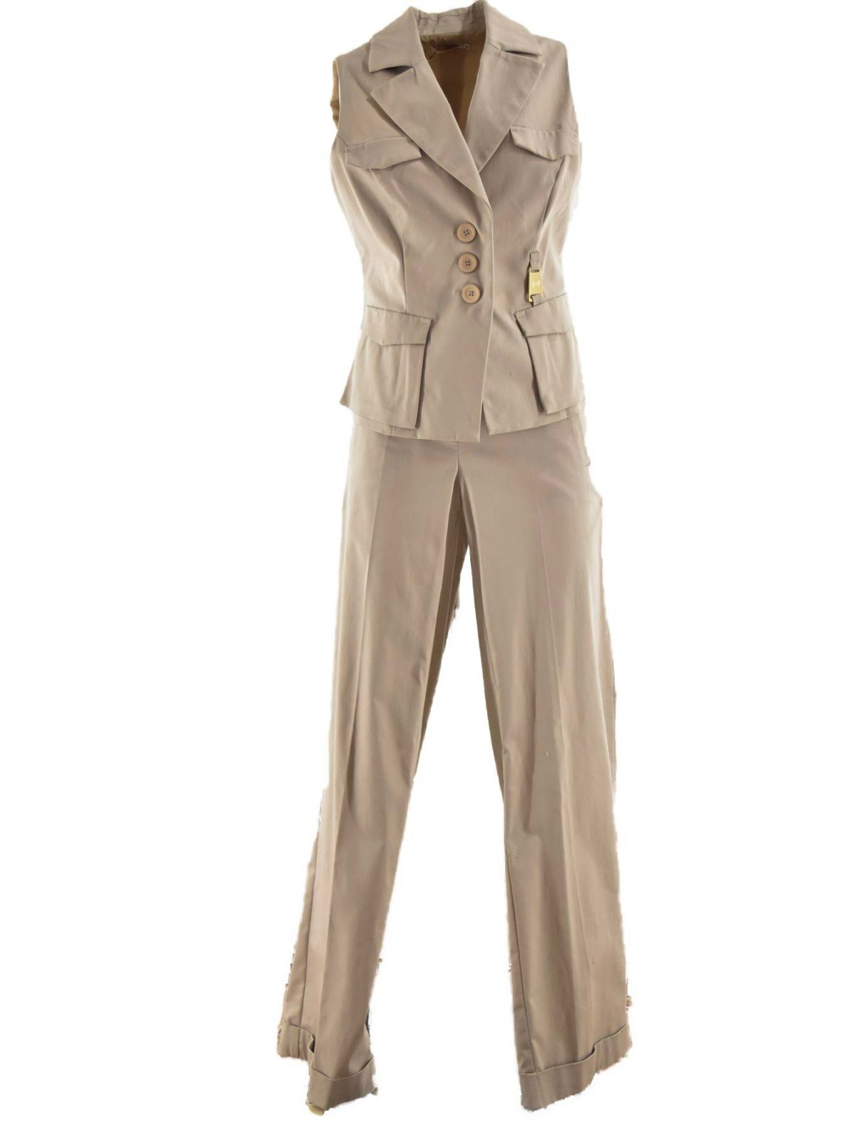 Suit Vest Pants Woman Light Beige Cotton 42