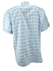Camisa de hombre de manga corta con cuello abotonado de lino mixto a cuadros