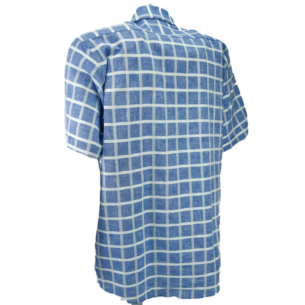 Camisa de hombre de manga corta con cuello abotonado de lino mixto a cuadros