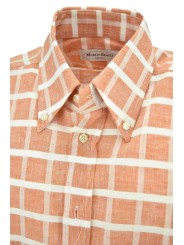 Men's Shirt Short Sleeves Mixed Linen Checked Button Down Collar
