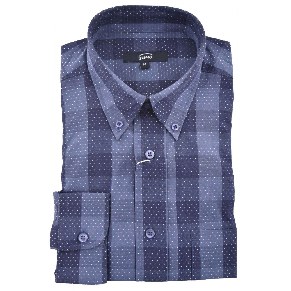 Classic Button Down Men's Shirt Checked Blue Polka Dots White - Grino