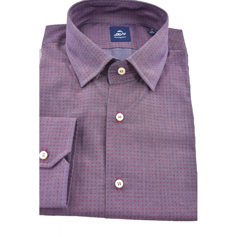 Herren Casual SlimFit Bordeaux Hemd mit kleinem geometrischem Muster