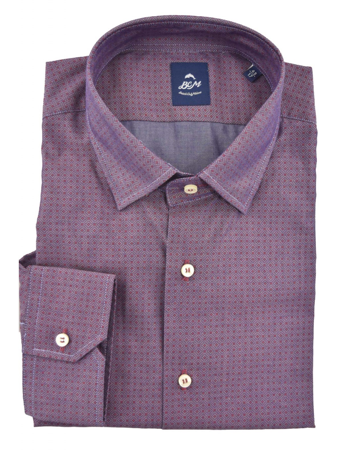 Herren Casual SlimFit Bordeaux Hemd mit kleinem geometrischem Muster