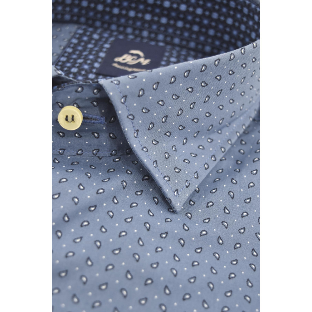 Light Blue SlimFit Casual Men's Shirt Small flowers pattern