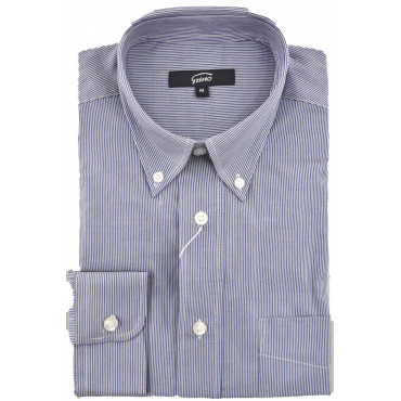 Shirt Für Herren Klassische Button-Down Popeline Zeilen-Blau-Weiß - Grino