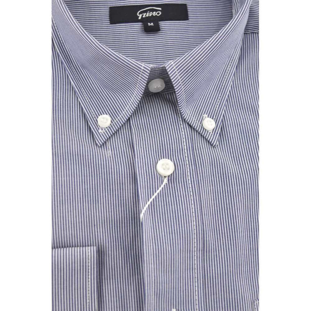 Klassisches Button Down Herrenhemd Gestreifte Popeline Blau Weiß - Grino