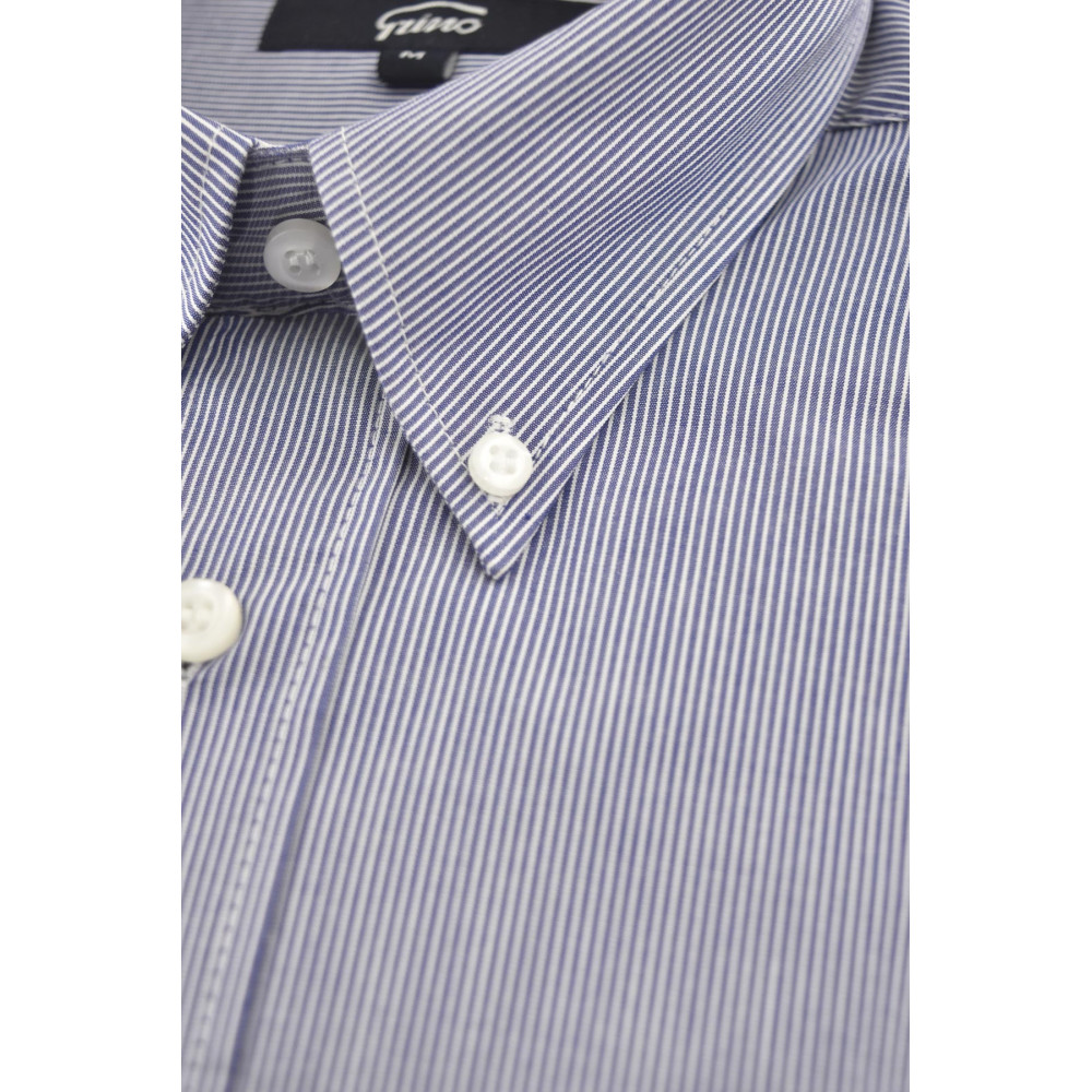 Klassisches Button Down Herrenhemd Gestreifte Popeline Blau Weiß - Grino