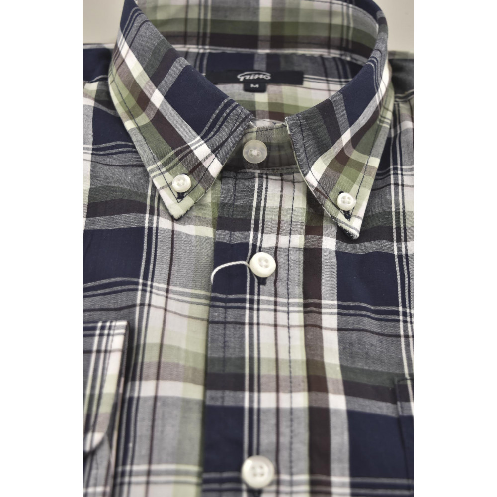 Chemise boutonnée classique pour homme en popeline à carreaux écossais - Grino