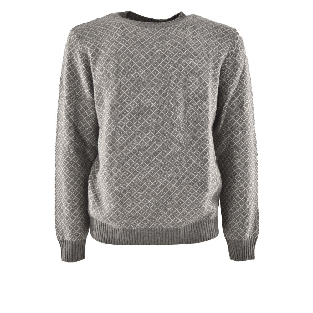 Men's Crew Neck Sweater Mixed Cashmere Geometric Pattern
