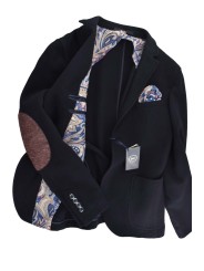 Herren Slimfit Jacke aus blau gekochtem Wolltuch mit Taschentuch - Radical Chic