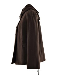 Abrigo Mujer Paño de Lana de Cachemira de color Marrón con capucha