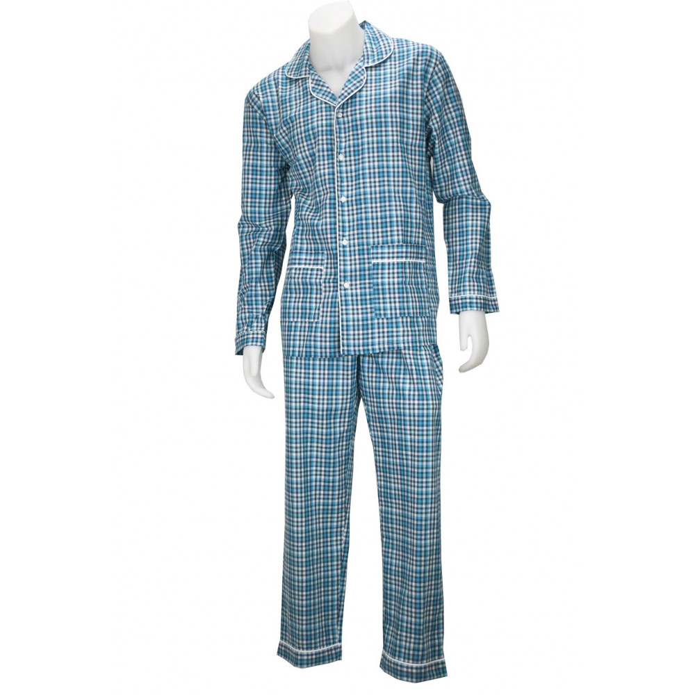 Pyjama Homme Classique Ouvert sur le Devant en Tissu de Coton et Flanelle - Grino