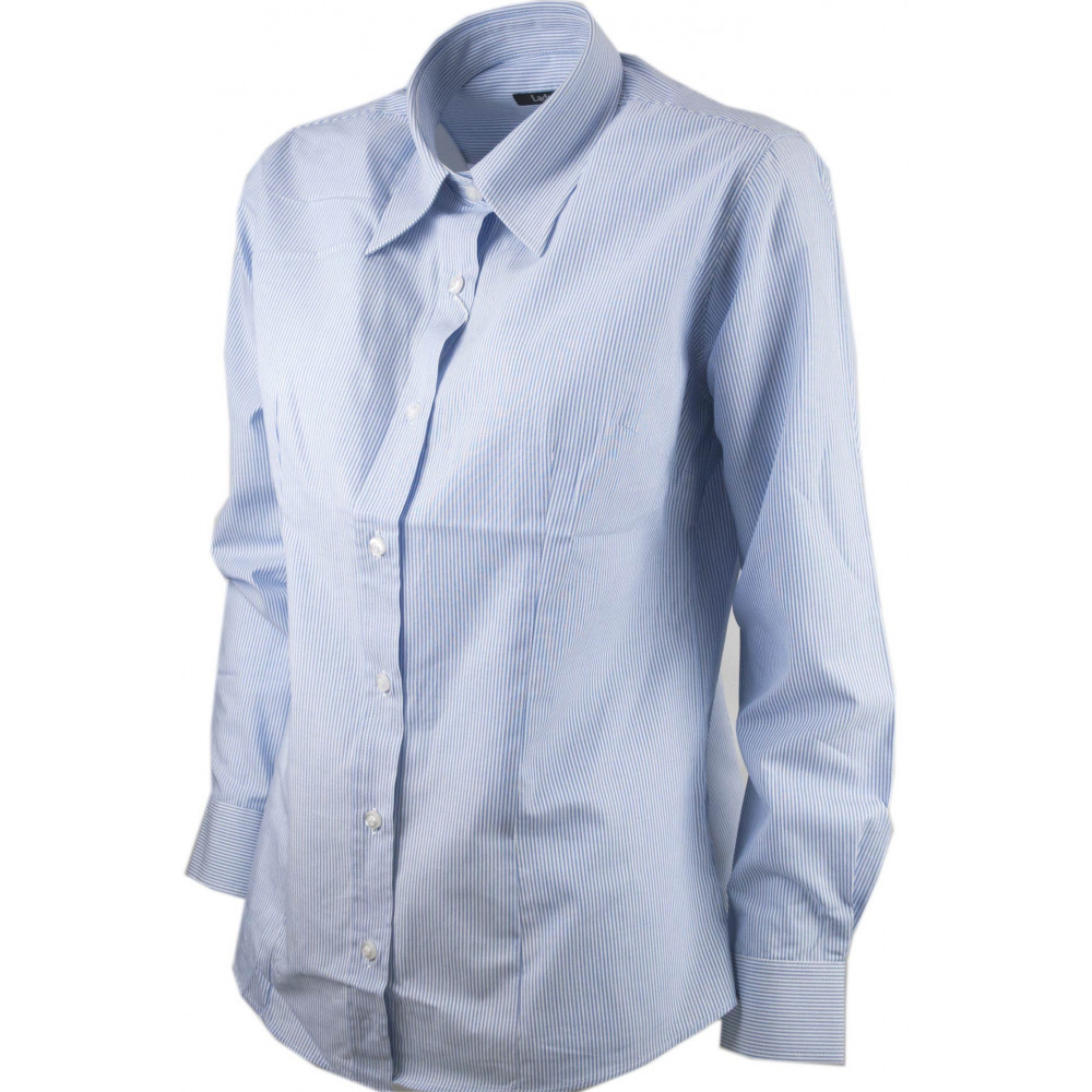 Camicia Donna Classica Righine Blu su Bianco Cotone Popeline - vestibilità avvitata