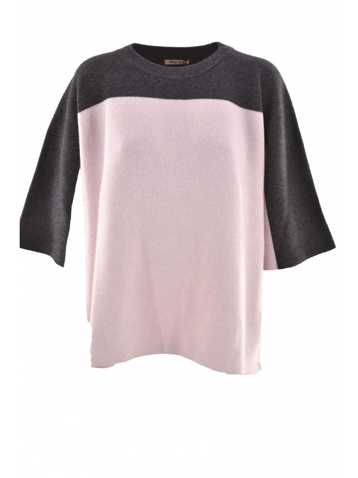 Oversize-Pullover für Damen mit kurzen Ärmeln Zweifarbige Kaschmirwolle