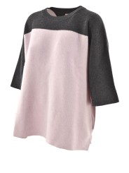 Suéter de las Mujeres de gran tamaño de manga corta en dos tonos de Lana de cachemira