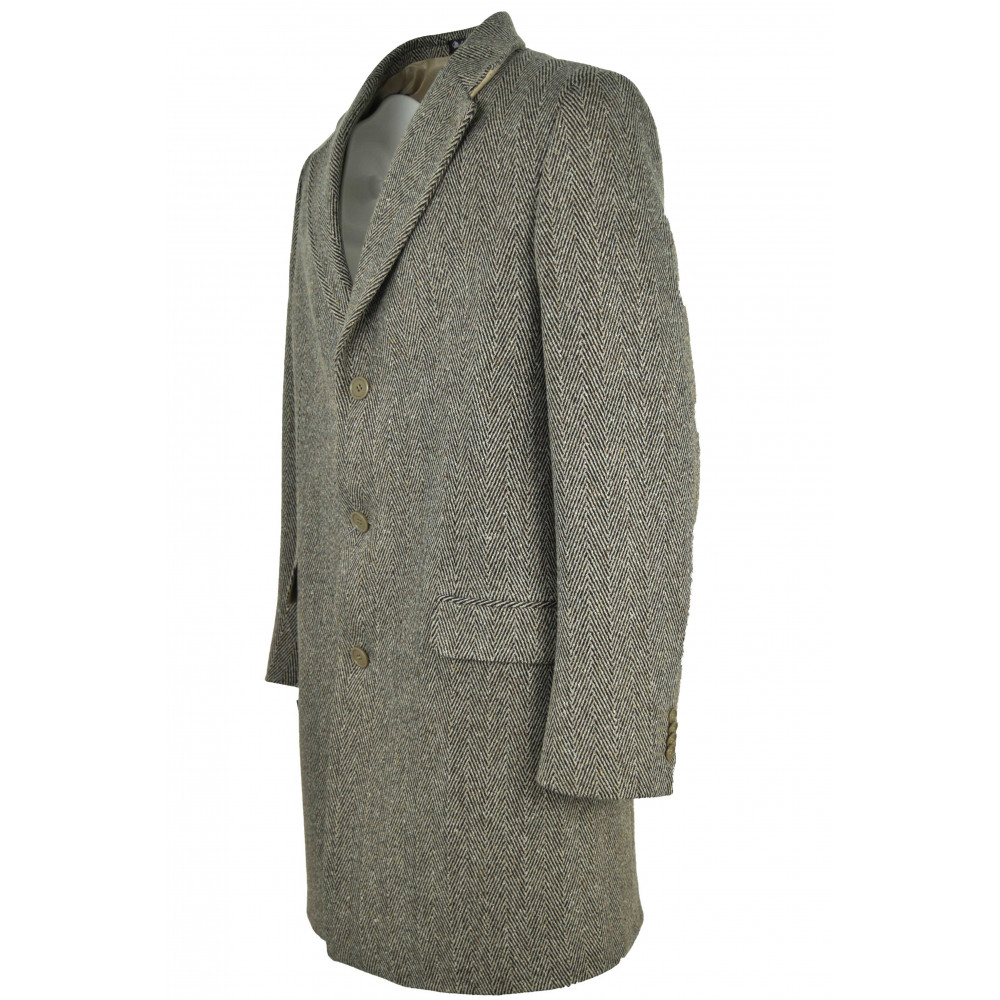 3/4 Man Coat Beige Wool Cloth Brown Plug 3 Buttons - Classic Fit