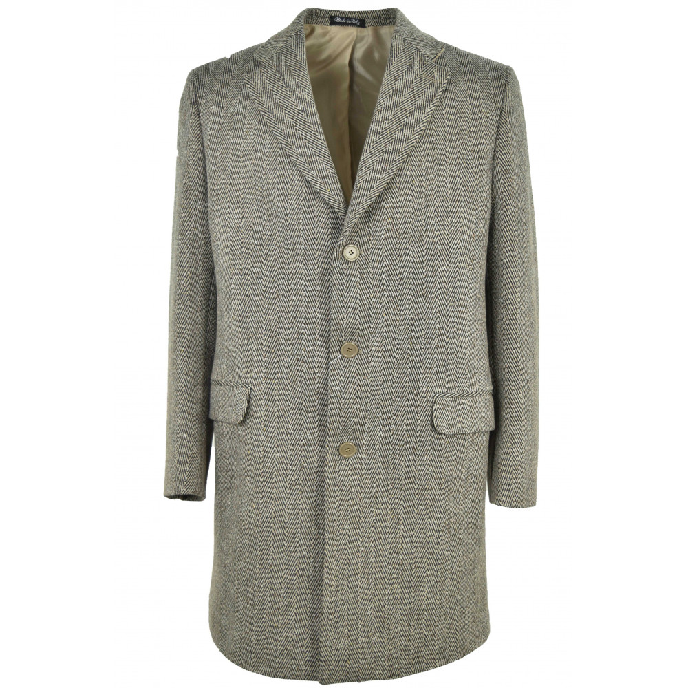 3/4 Man Coat Beige Wool Cloth Brown Plug 3 Buttons - Classic Fit