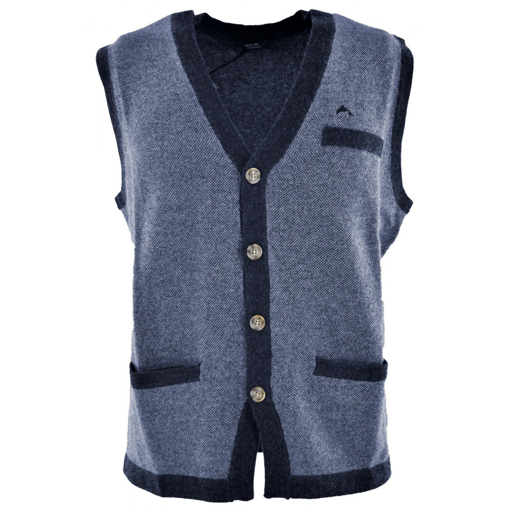 Men's Open V-Neck Knitted Vest Cashmere Mixed Pin Point Design