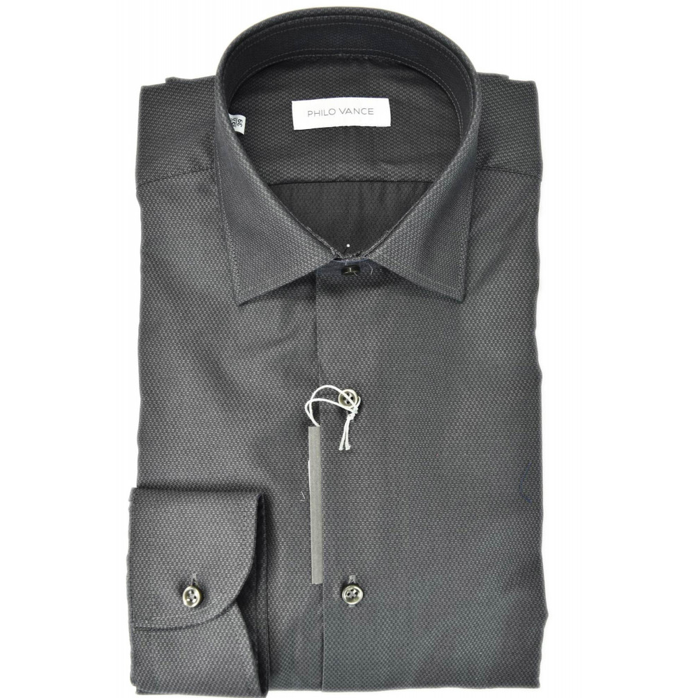 Elegantes dunkel strukturiertes Herrenhemd ohne Tasche - Philo Vance - Bagnolo
