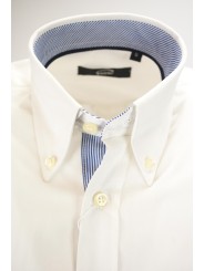 Dark Blue Twill Button Down Man Shirt Light Blue Striped Inside Collar - Grino