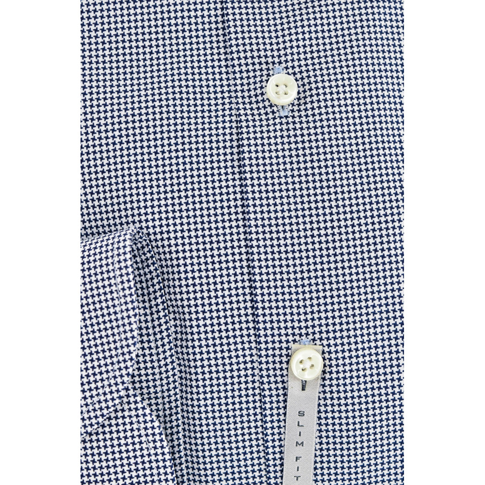 Slimfit Man Shirt with French Collar Pied de Poule White Blue - Cefalù