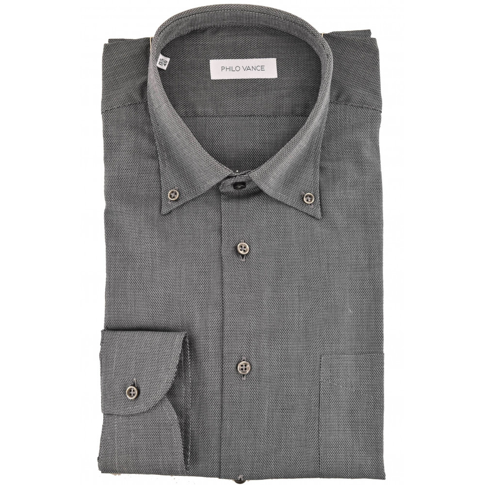 Classic Dark Gray Men's Shirt Textured Button Down Collar - Conero