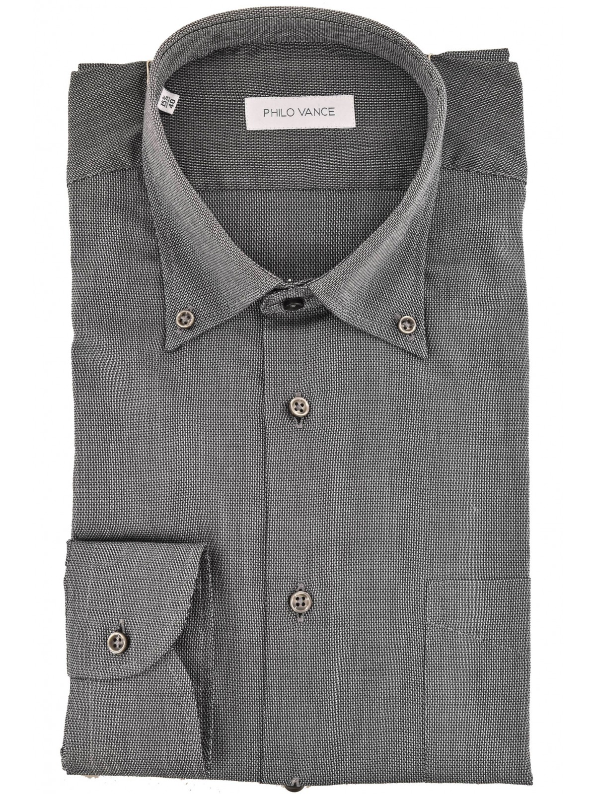 Klassisches dunkelgraues Herrenhemd mit strukturiertem Button-Down-Kragen - Conero