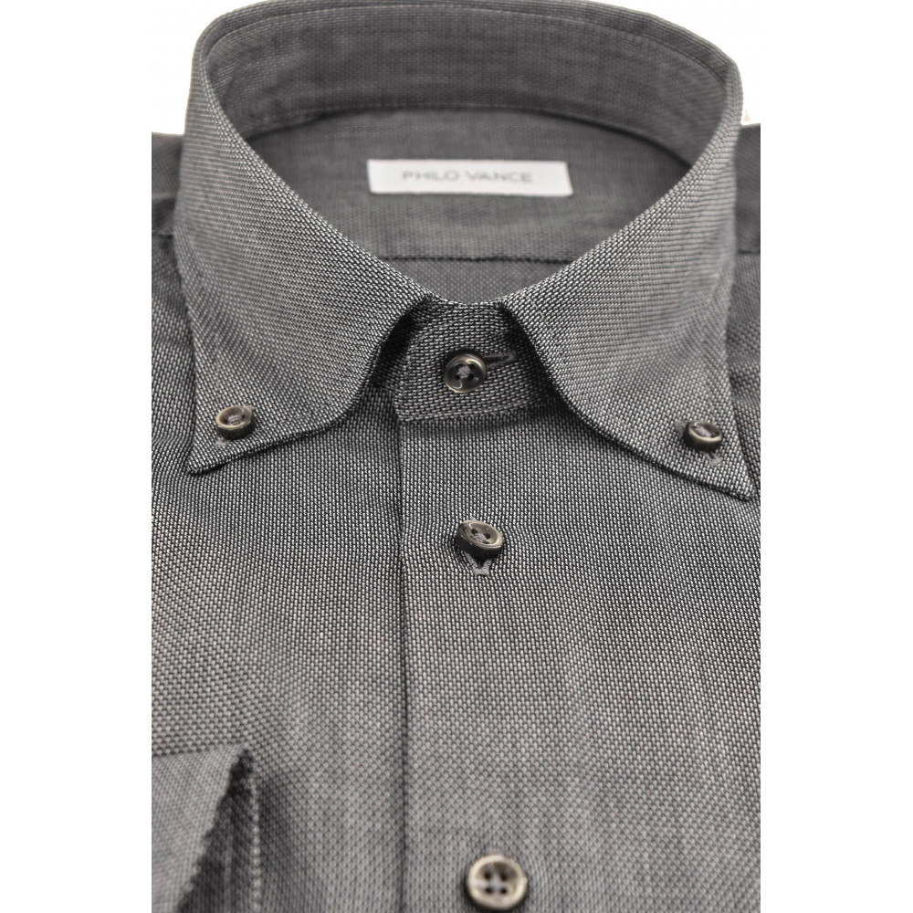 Classic Dark Gray Men's Shirt Textured Button Down Collar - Conero