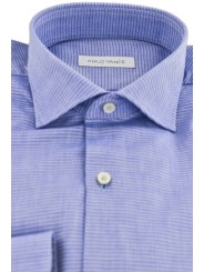 Slim Fit Man Shirt with French Collar Textured Light Blue - Aulla