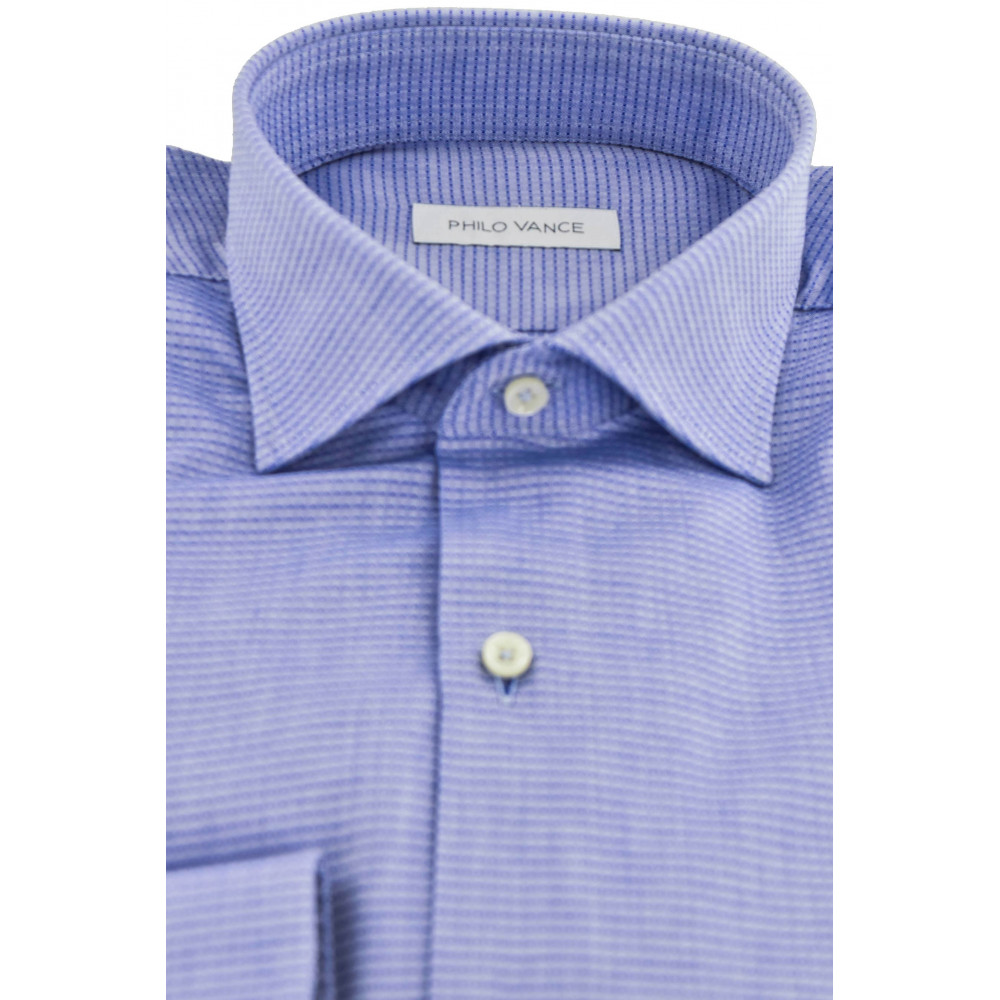 Прыталеная мужчынская кашуля з фактурным французскім каўняром, светла-блакітная - Aulla