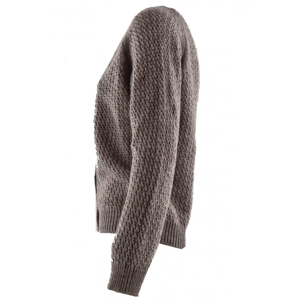 Knitted Cardigan Women's M Beige Buttonhole Stitch - 6 Strands Mixed Wool Alpaca