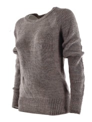 Damen Beige M Boat Neck Sweater - 3-lagige Wollmischung