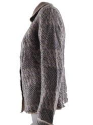 Knit Cardigan Jacket Women ' s M Beige Ruitjes Grijs - 3-Draads Gemengde Mohair