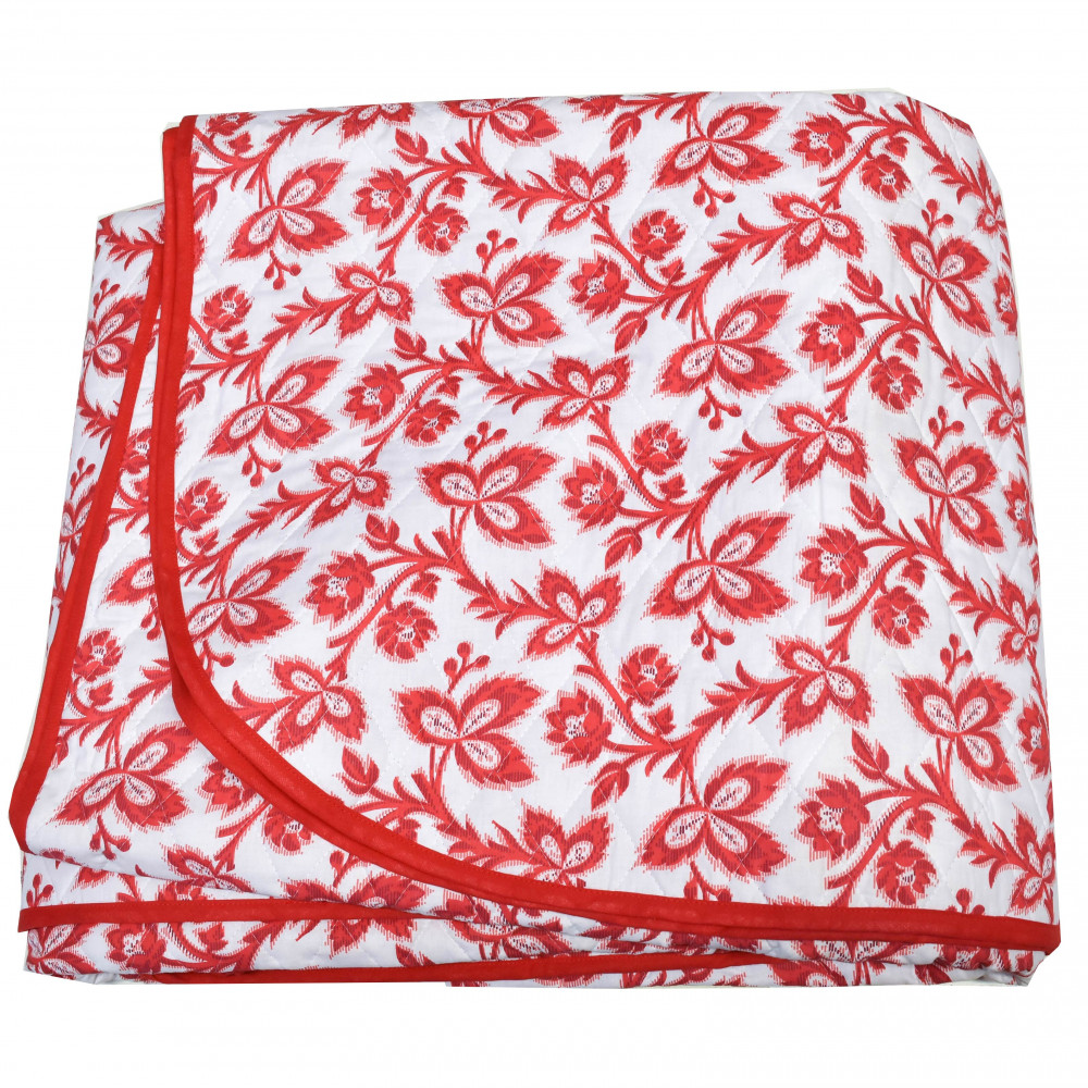 Tagesdecke Gesteppt mit Doppelbett Floral Weiß Rot 270x270 Baumwolle Weben Toskana