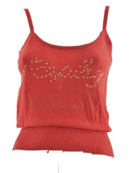 REPLAY Top Tank Donna Maglina Cotone Rosso Strass