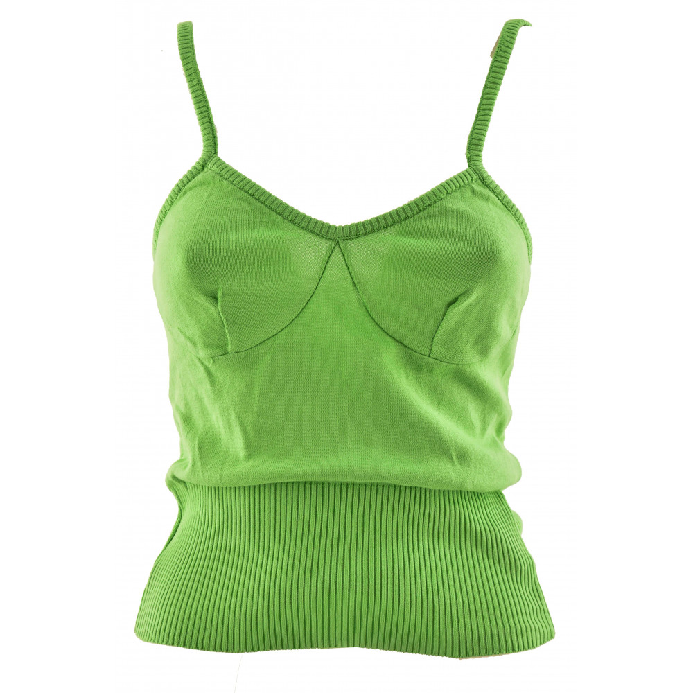 Replay Top Neckline Woman Knit Cotton With An Acid Green Tank
