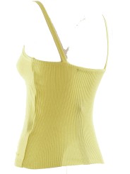 Reproducción Superior Escote De Mujer De Punto De Algodón De Color Amarillo Claro