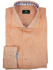 Slim Fit Man Shirt 41 M French Orange Salmon Pure Linen - Philo Vance - Havana