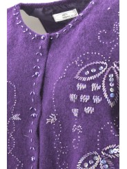 Cardigan de cuello de tripulación de lunares de las Mujeres Camisa de botones abiertos de Lana de cachemira