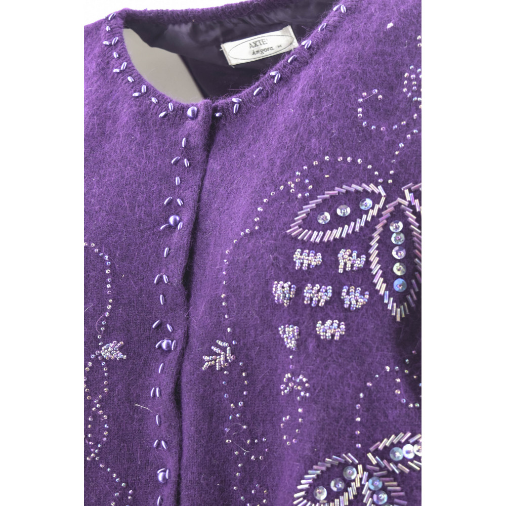 Cardigan crew neck polka dot Women's Shirt open buttons Wool cashmere