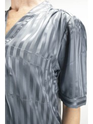Camicia da Notte Lunga Pura Seta Celeste - Raso a Righe - M L XL