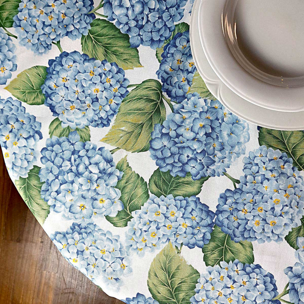 Tablecloth All Sizes Panama Print Lemons Hydrangeas Corals Leaves
